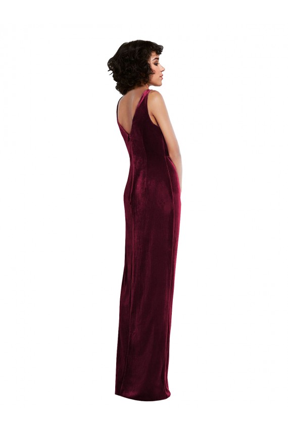 Stretch Velvet Sheath Long Sleeveless Burgundy Prom Dresses Glasgow
