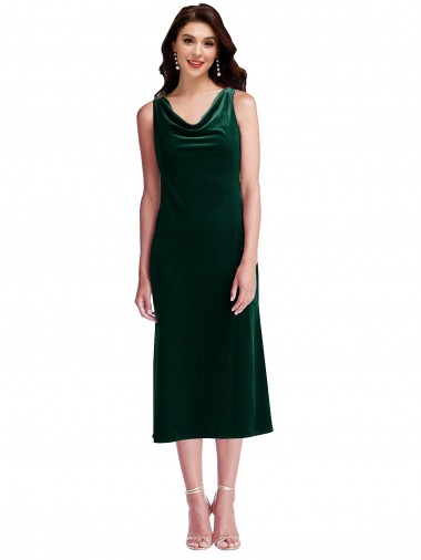 Stretch Velvet Sheath Midi Length Sleeveless V-Back Evening Gown / Prom Dress / Bridesmaid Dress Glasgow