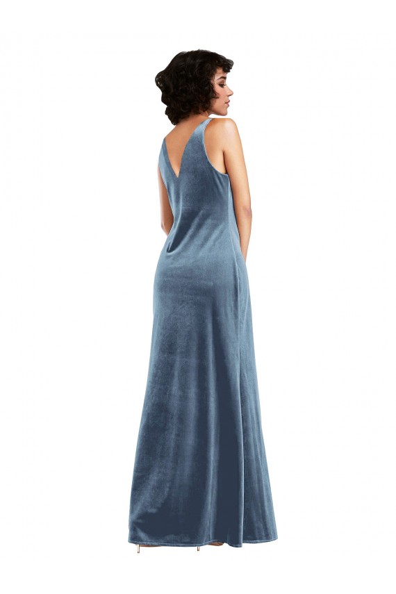 Stretch Velvet Sheath Long Sleeveless V-Back Evening Dress / Bridesmaid Dress Glasgow