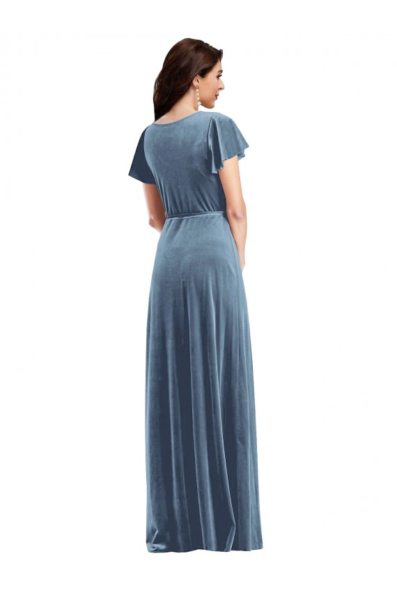 Stretch Velvet A-Line Long Flutter Sleeves Black Tie Evening Gown / Prom Dress / Bridesmaid Dress Glasgow