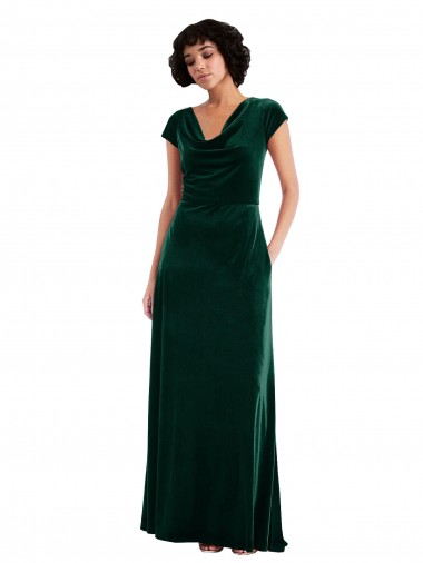 Stretch Velvet A-Line Long Cap Sleeves Black Tie Evening Gown / Prom Dress / Bridesmaid Dress Glasgow