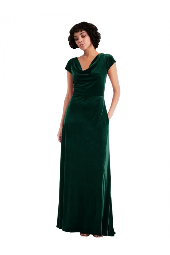 Stretch Velvet A-Line Long Cap Sleeves Black Tie Evening Gown / Prom Dress / Bridesmaid Dress Glasgow