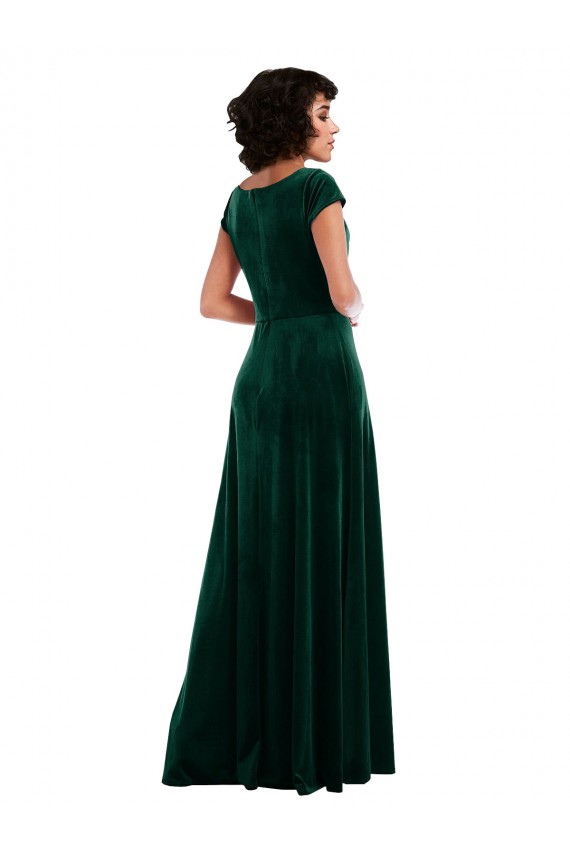 Stretch Velvet A-Line Long Cap Sleeves Black Tie Evening Gown / Prom Dress / Bridesmaid Dress Glasgow