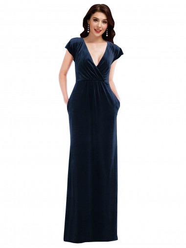 Stretch Velvet A-Line Long Flutter Sleeves Formal Dress / Bridesmaid Dress Glasgow