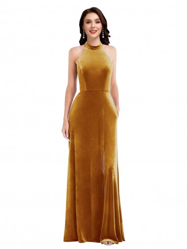 Stretch Velvet Trumpet Long Sleeveless Keyhole Back Semi Formal Evening Dress / Prom Dress / Bridesmaid Dress Glasgow