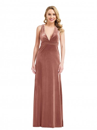 Stretch Velvet A-Line Long Sleeveless Criss Cross Open Back Bridesmaid Dress / Evening Dress Glasgow