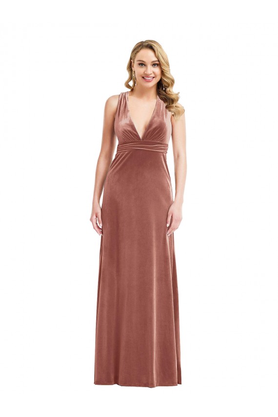 Stretch Velvet A-Line Long Sleeveless Criss Cross Open Back Bridesmaid Dress / Evening Dress Glasgow