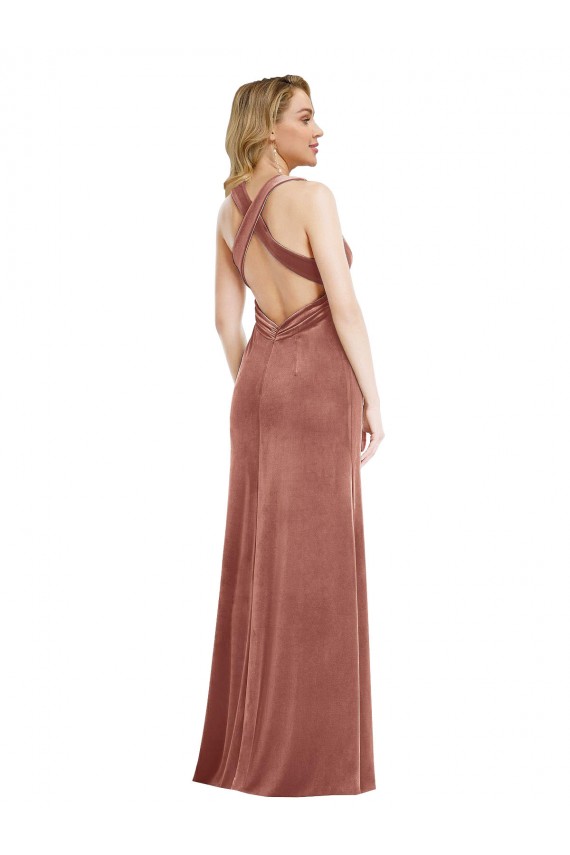 Stretch Velvet A-Line Long Sleeveless Criss Cross Open Back Bridesmaid Dress / Evening Dress Glasgow
