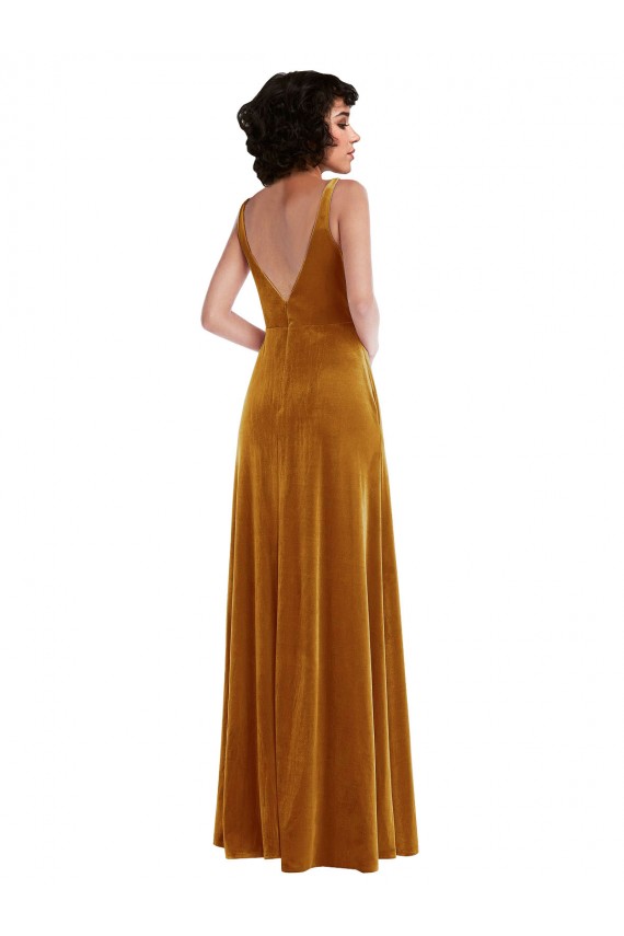 Stretch Velvet Trumpet Long Sleeveless V-Back Semi Formal Evening Dress / Prom Dress / Bridesmaid Dress Glasgow