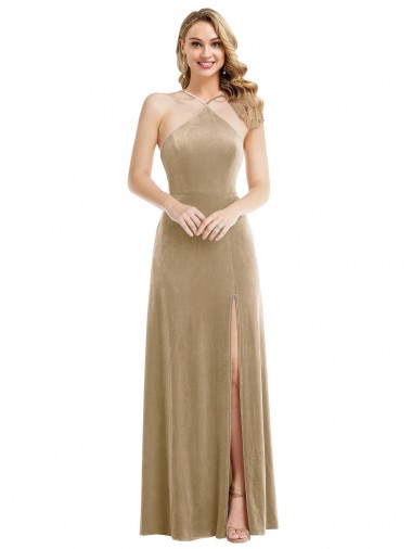 Stretch Velvet A-Line Long Sleeveless Open Back Semi Formal Evening Dress / Prom Dress / Bridesmaid Dress Glasgow