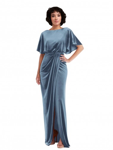 Stretch Velvet Sheath Long Flutter Sleeves Open Back Semi Formal Evening Dress / Prom Dress / Bridesmaid Dress Glasgow