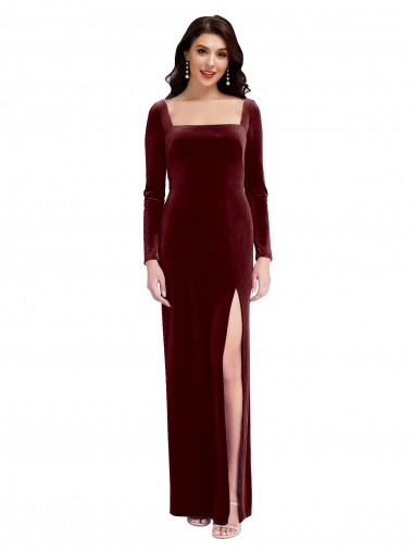 Stretch Velvet A-Line Long Long Sleeves Low Back Prom Dress / Bridesmaid Dress Glasgow