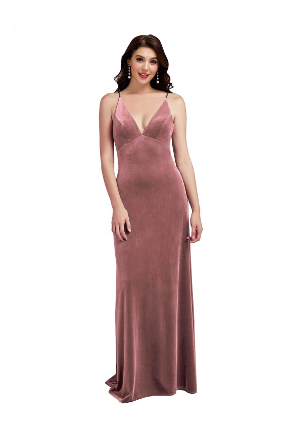 Stretch Velvet A-Line Long Sleeveless Low Back Cinnamon Rose Prom Dresses Glasgow