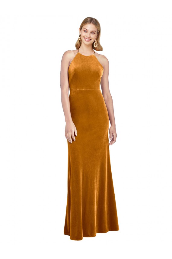 Stretch Velvet A-Line Long Sleeveless Criss Cross Open Back Formal Evening Gown / Prom Dress / Bridesmaid Dress Glasgow