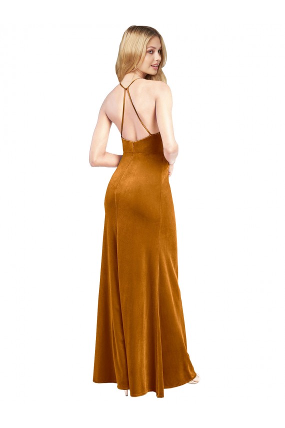 Stretch Velvet A-Line Long Sleeveless Criss Cross Open Back Formal Evening Gown / Prom Dress / Bridesmaid Dress Glasgow