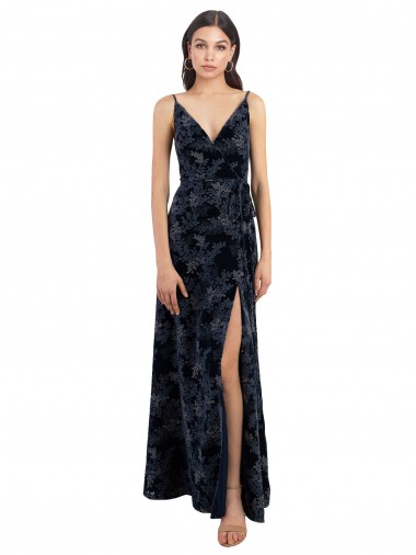 Floral Velvet & Stretch Velvet A-Line Long Sleeveless V-Back Bridesmaid Dress Glasgow