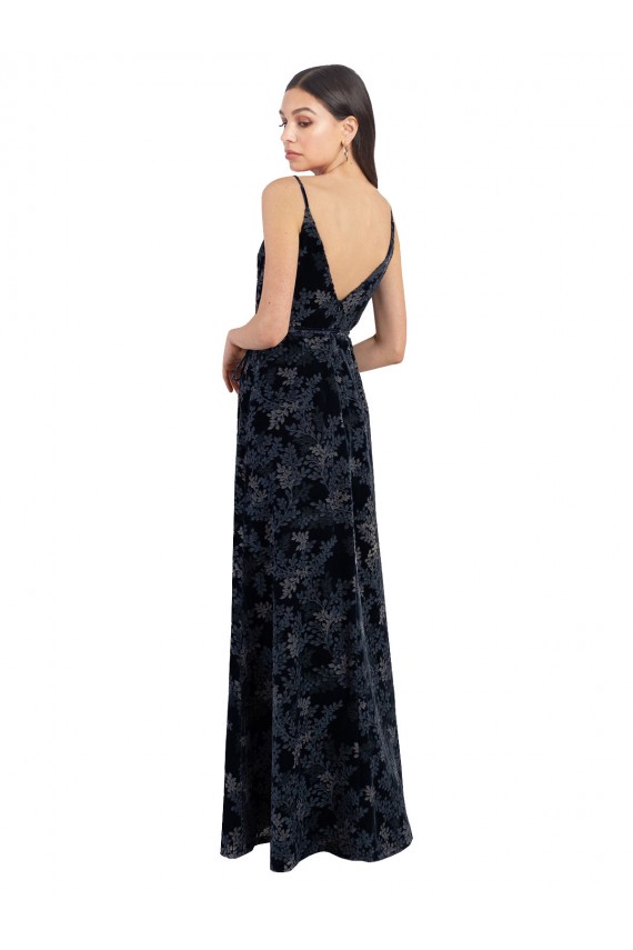 Floral Velvet & Stretch Velvet A-Line Long Sleeveless V-Back Bridesmaid Dress Glasgow