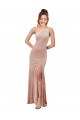Stretch Velvet Sheath Long Sleeveless Front Slit Prom Dresses Glasgow