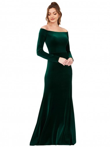 Stretch Velvet Sheath Long Long Sleeves Formal Evening Gown / Prom Dress / Bridesmaid Dress Glasgow