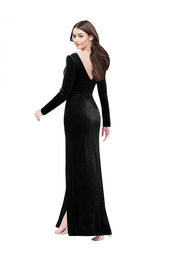 Stretch Velvet Column Long Long Sleeves V-Back Formal Evening Gown / Prom Dress / Bridesmaid Dress Glasgow