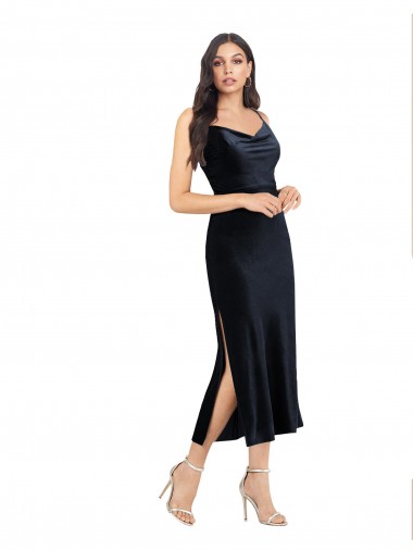 Stretch Velvet Column Midi Length Sleeveless Low Back Formal Evening Gown / Prom Dress / Bridesmaid Dress Glasgow