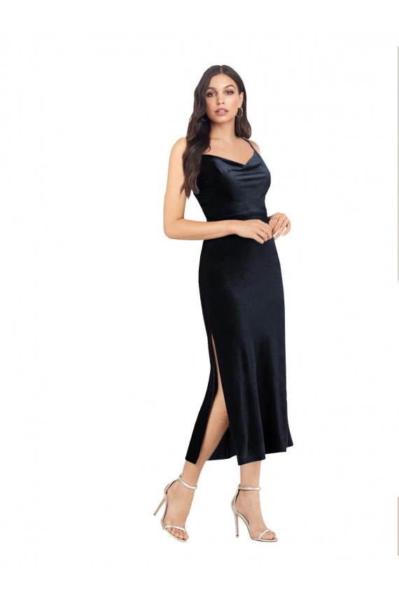 Stretch Velvet Column Midi Length Sleeveless Low Back Formal Evening Gown / Prom Dress / Bridesmaid Dress Glasgow