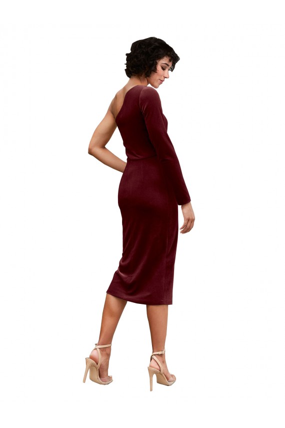 Stretch Velvet A-Line Midi Length Long Sleeves Burgundy Prom Dresses Glasgow