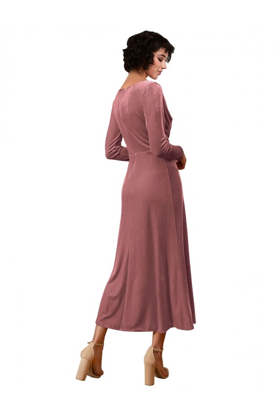 Stretch Velvet A-Line Midi Length Long Sleeves Black Tie Prom Dress / Bridesmaid Dress Glasgow