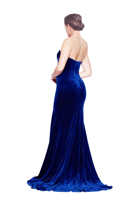 Stretch Velvet Mermaid Sweep Train Sleeveless Low Back Front Slit Prom Dresses Glasgow
