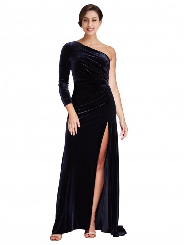 Stretch Velvet A-Line Sweep Train Long Sleeves Formal Evening Gown / Prom Dress / Bridesmaid Dress Glasgow