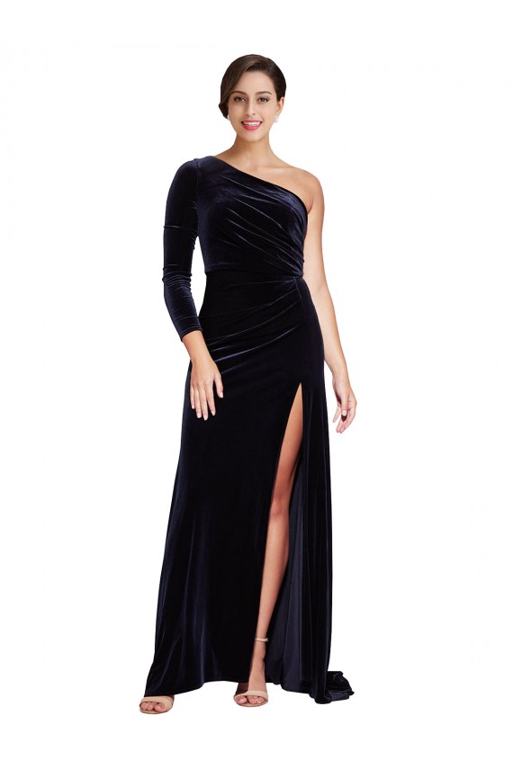 Stretch Velvet A-Line Sweep Train Long Sleeves Formal Evening Gown / Prom Dress / Bridesmaid Dress Glasgow