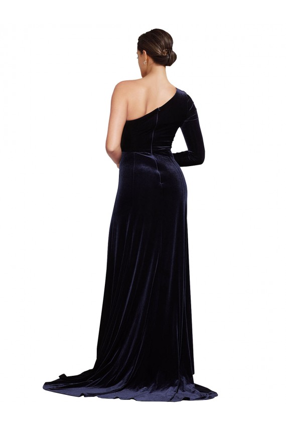 Stretch Velvet A-Line Sweep Train Long Sleeves Formal Evening Gown / Prom Dress / Bridesmaid Dress Glasgow