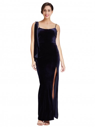 Stretch Velvet Sheath Long Sleeveless Low Back High Side Slit Prom Dresses Glasgow