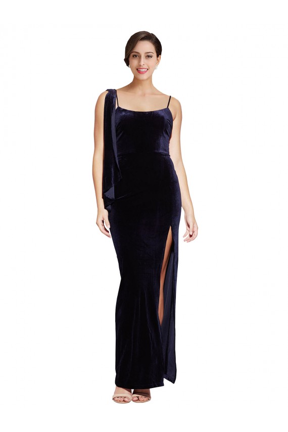 Stretch Velvet Sheath Long Sleeveless Low Back High Side Slit Prom Dresses Glasgow