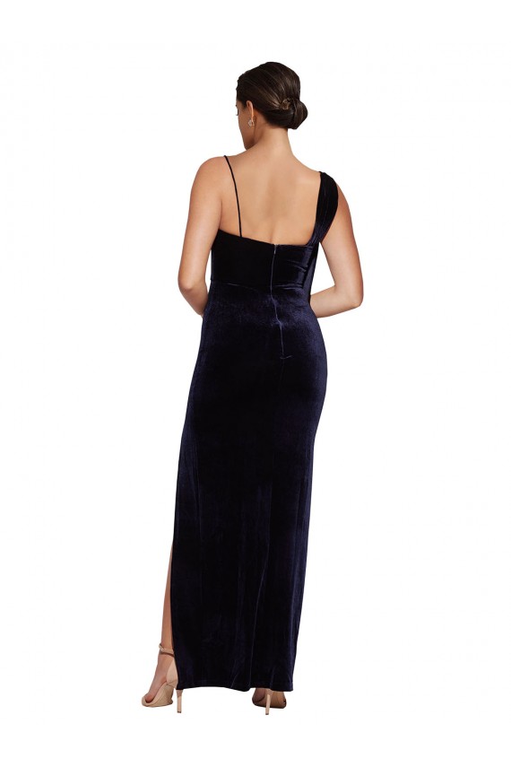Stretch Velvet Sheath Long Sleeveless Low Back High Side Slit Prom Dresses Glasgow