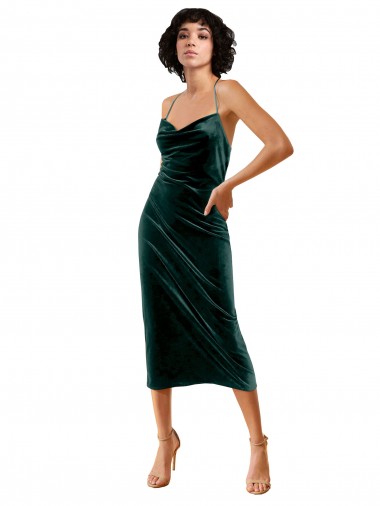 Stretch Velvet Sheath Midi Length Sleeveless Criss Cross Open Back Formal Dress / Bridesmaid Dress Glasgow
