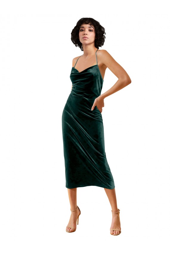 Stretch Velvet Sheath Midi Length Sleeveless Criss Cross Open Back Formal Dress / Bridesmaid Dress Glasgow